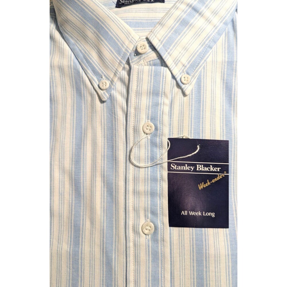 VTG Stanley Blacker Long Sleeve Mens 17-34/35 Cotton Light Blue/White Stripe NWT